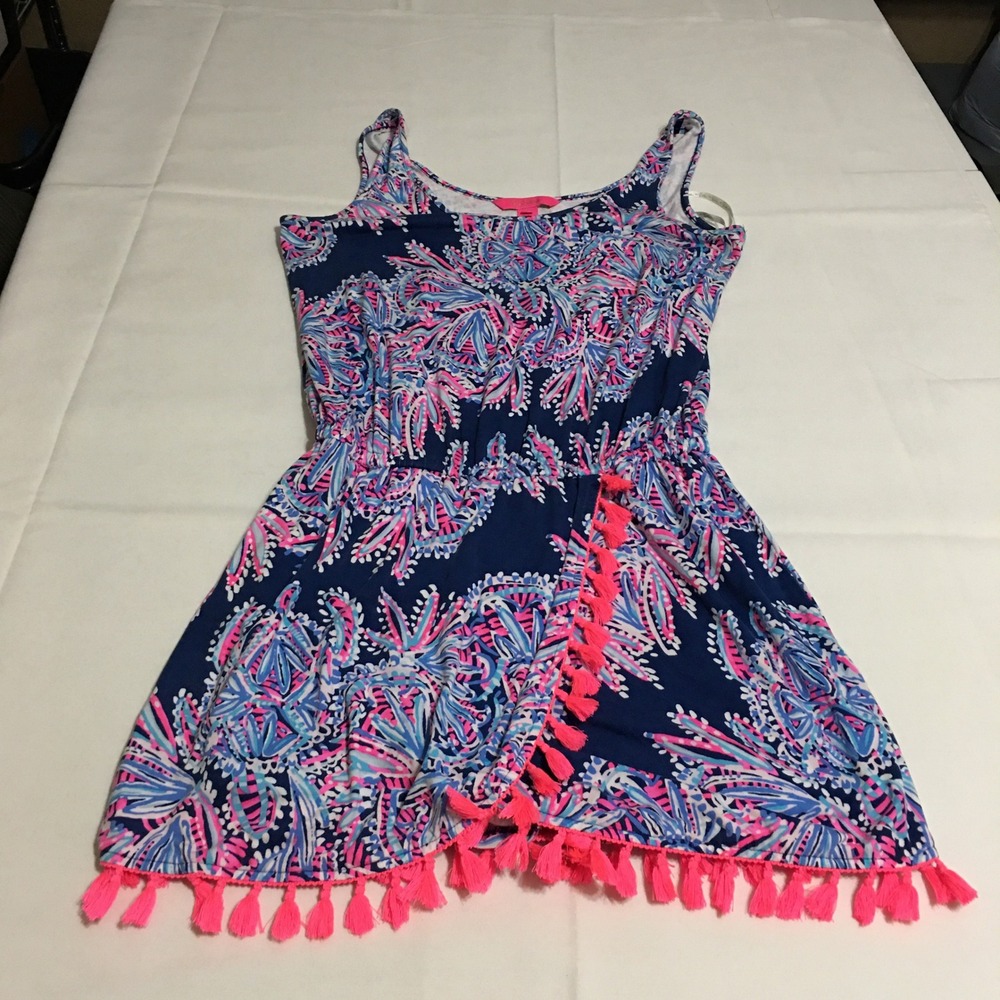 Lilly Pulitzer Jarrett Romper Small Oyster Blue & Pink Shell Skort Vacation